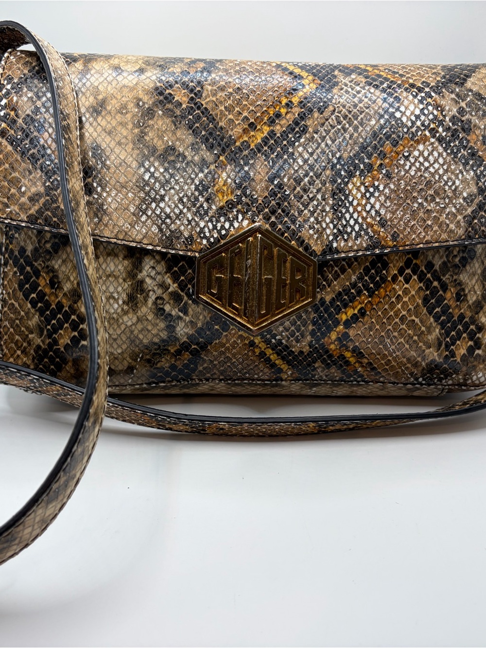 Kurt Geiger London Brown Snake-Print Leather Shoulder Bag